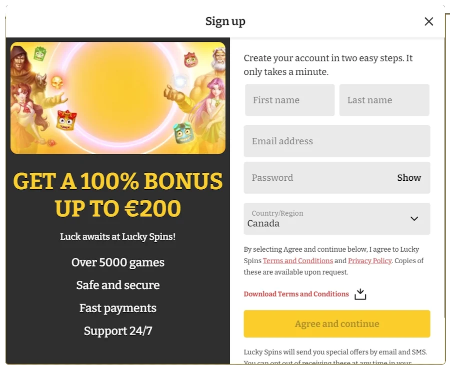 luckyspins sign up