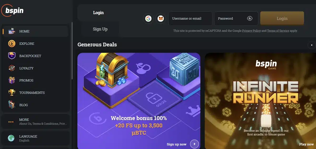 Bspin.io casino homepage