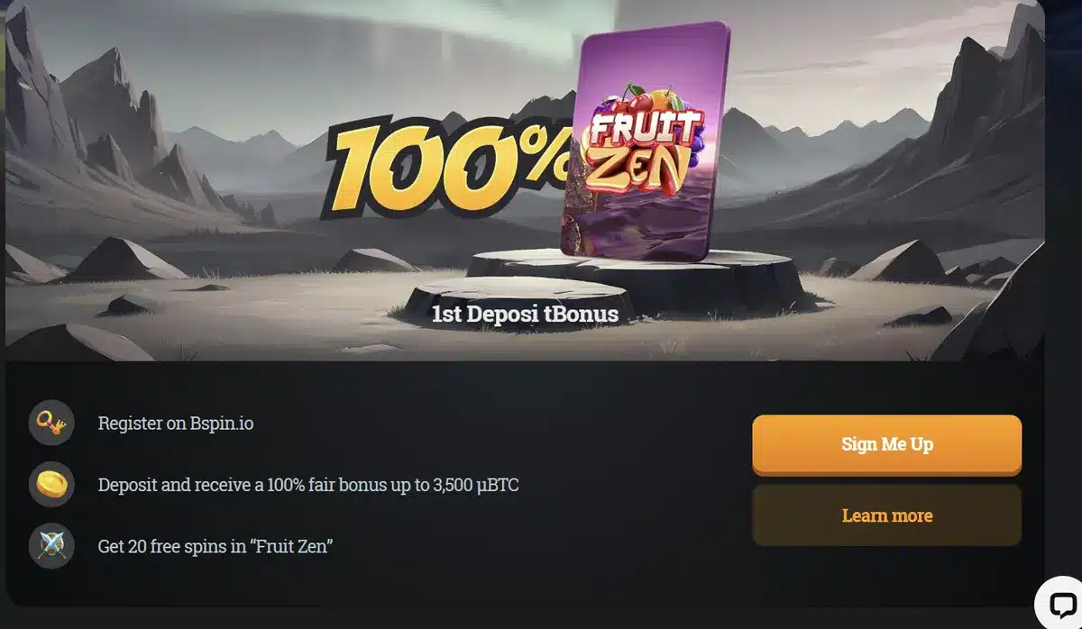 Bspin.io 100% first deposit bonus with Fruit Zen free spins