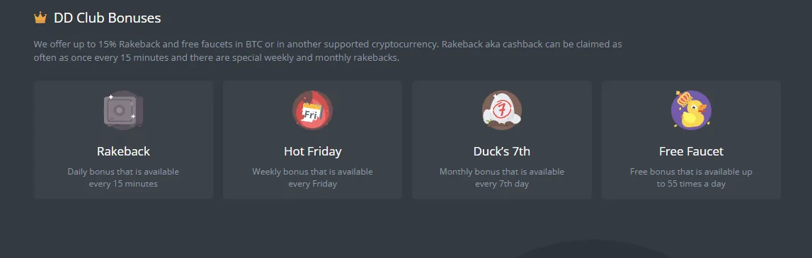 DuckDice DD Club rakeback bonuses