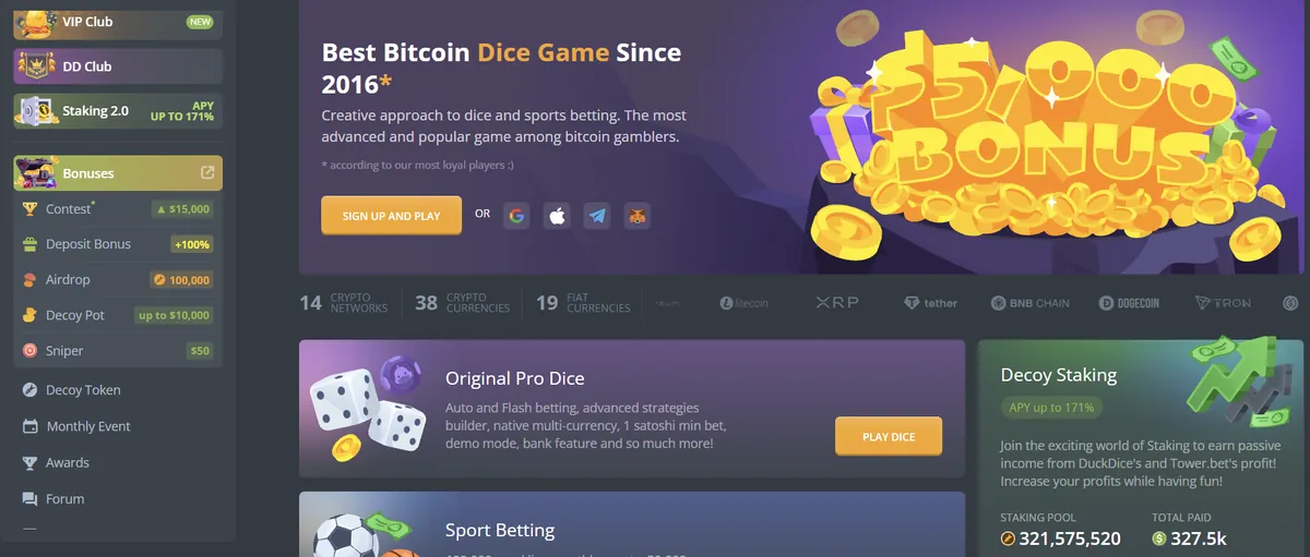 DuckDice homepage