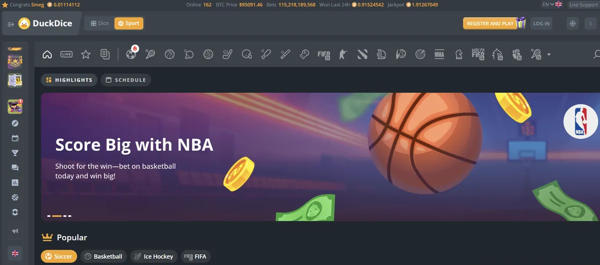 DuckDice crypto sportsbook