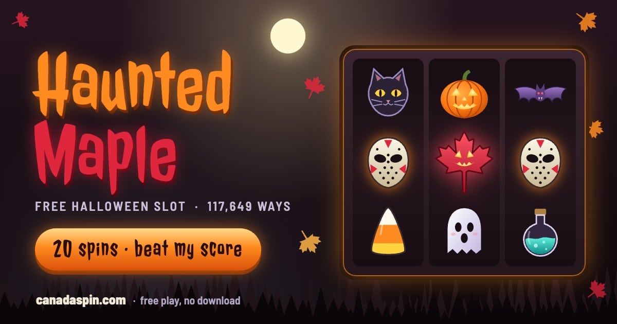Haunted Maple free Halloween slot game with goalie mask, pumpkin and maple leaf symbols